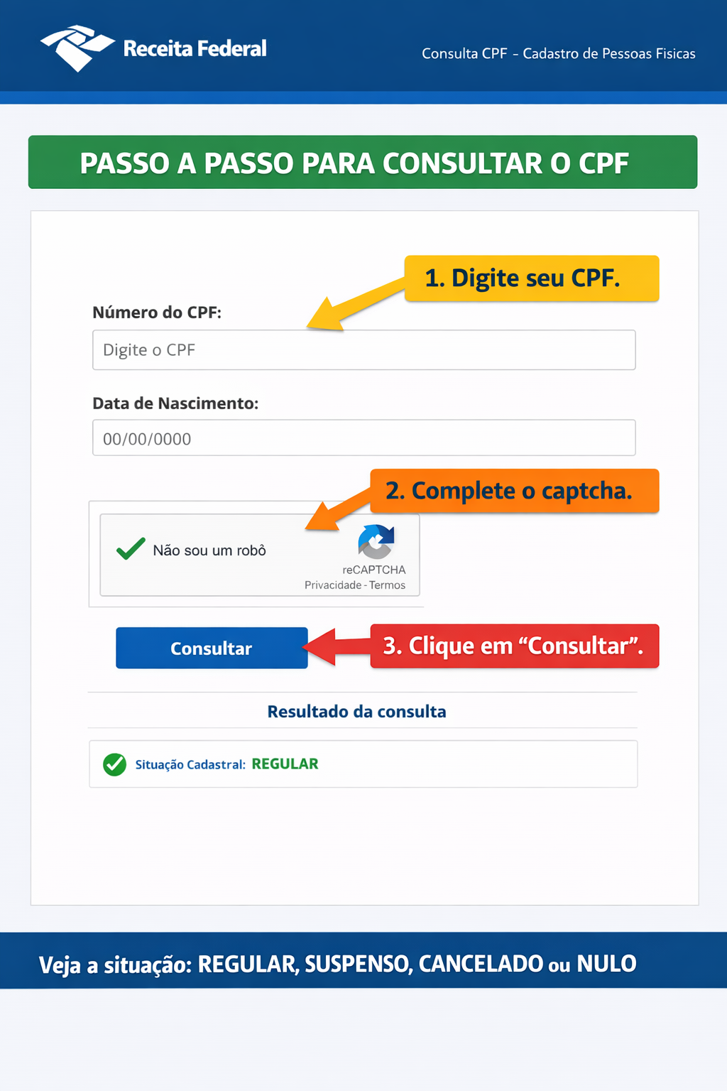 Exemplo ilustrativo de consulta de CPF em canal oficial