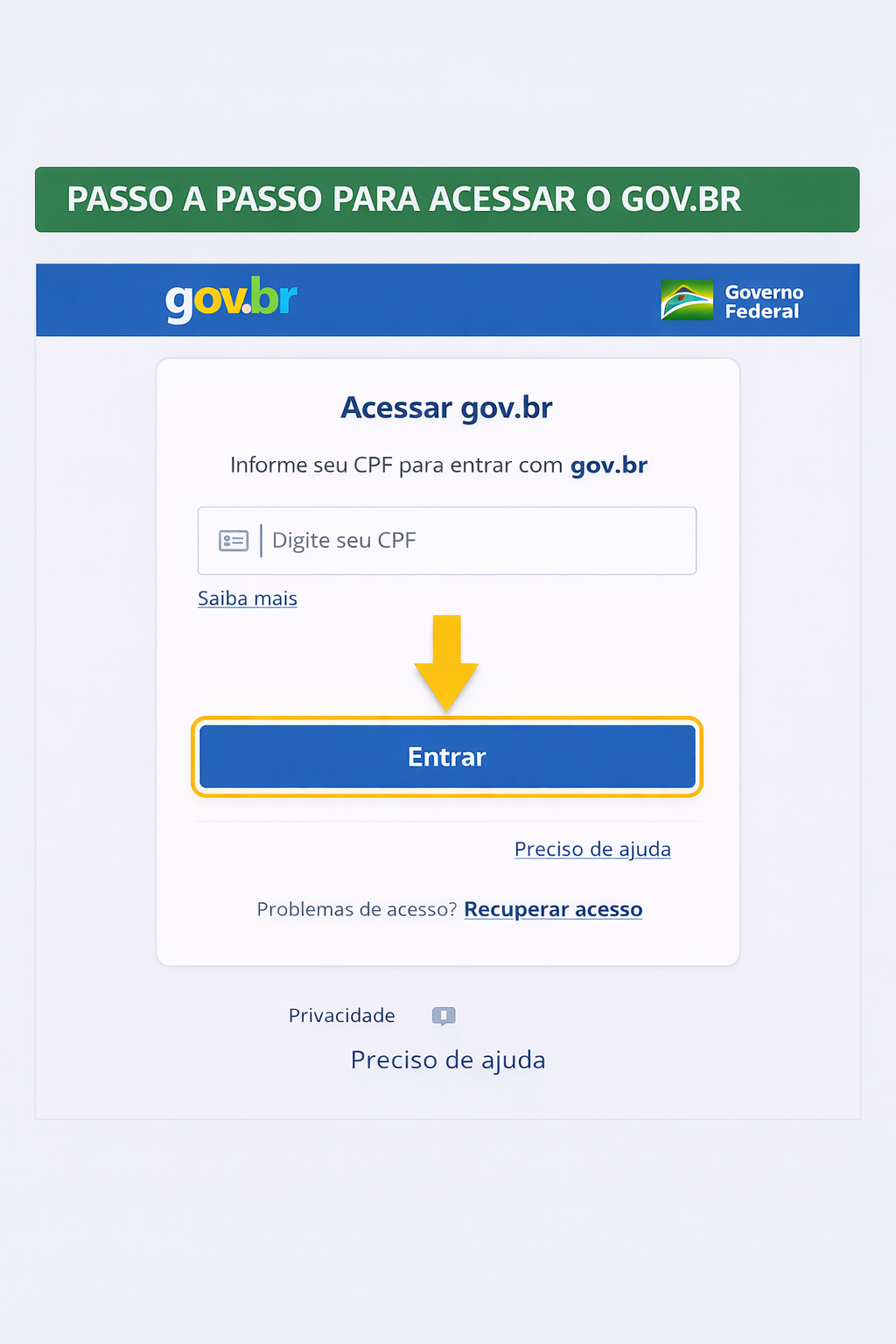 Tela ilustrativa de login do Gov.br